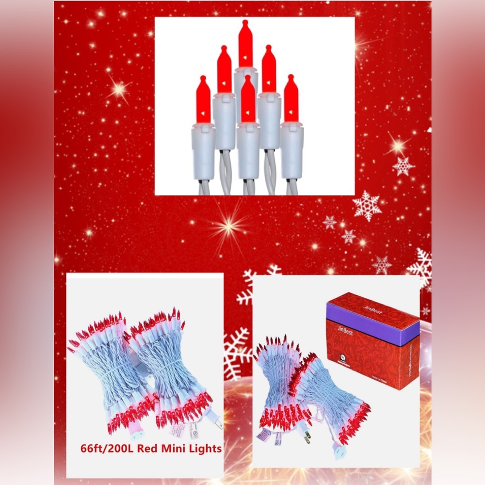 200 Red Christmas Lights, UL Listed & Commercial Grade 2 String Set of 100-New